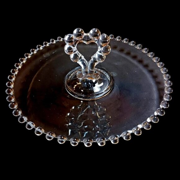 Vintage Imperial Glass Candlewick Heart Handled Plate  8" Hobnail Edge - Picture 1 of 6